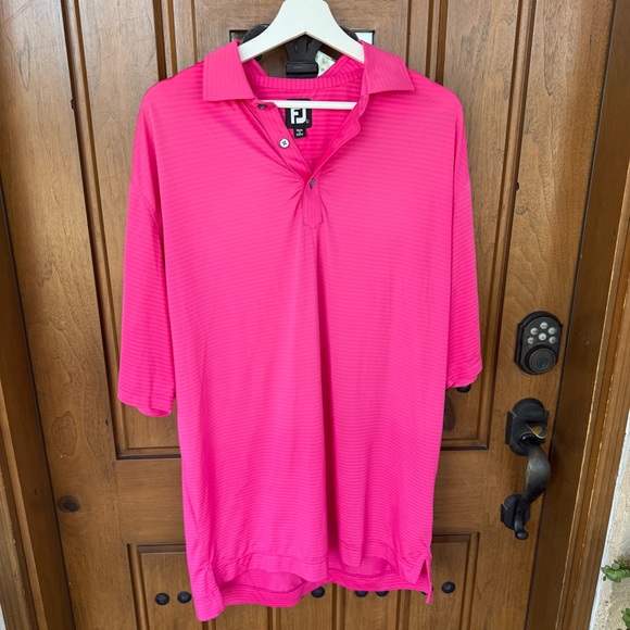 Mens FootJoy‎ FJ Hot Pink Short Sleeve Golf Polo Shirt size Large - Picture 1 of 5